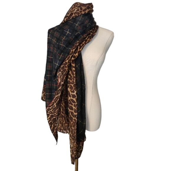 Plaidโand leopard print scarf - Picture 2 of 3
